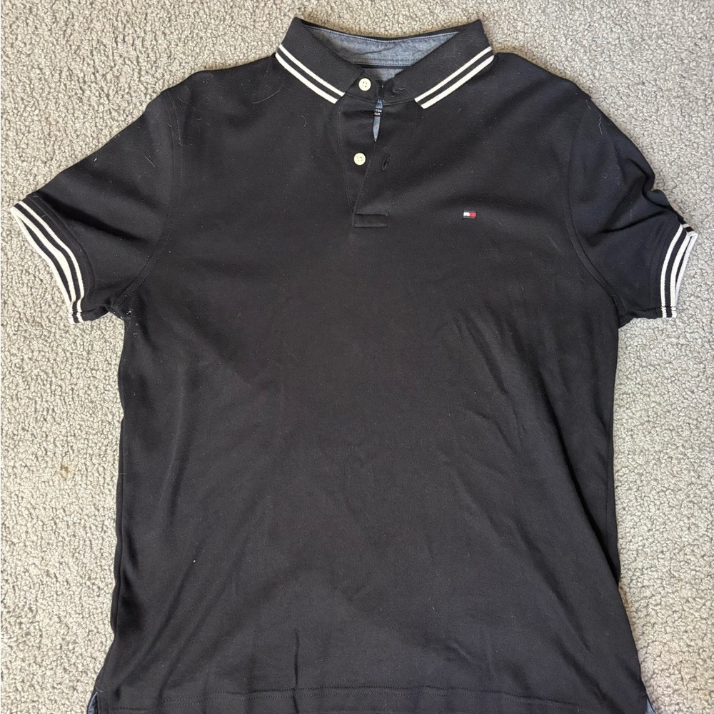 Tommy Hilfiger Men's Polo Shirt in Black with White Accents